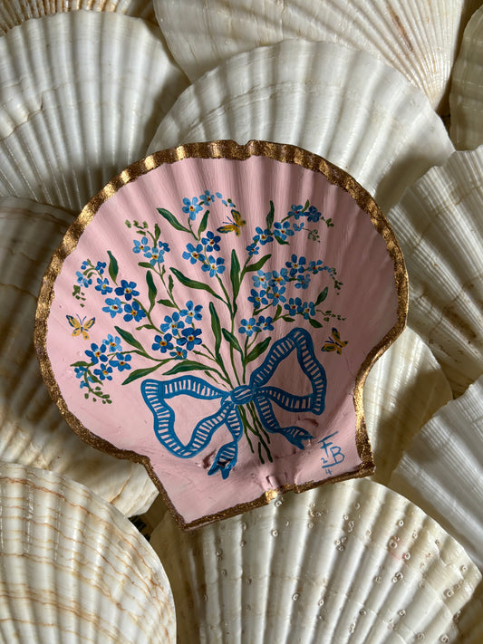 Handpainted Scallop Shell - Forget-Me-Nots