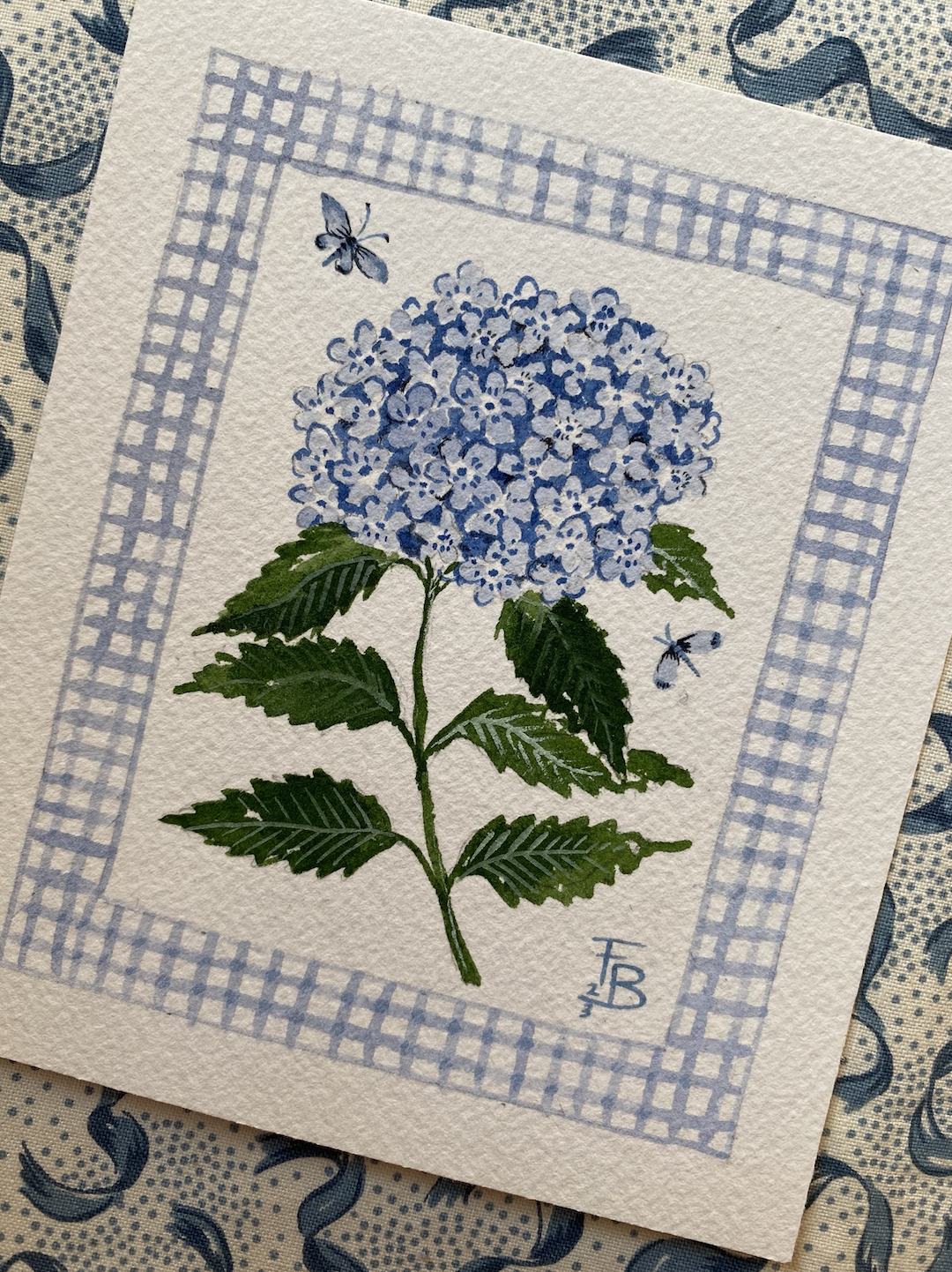 Miniature Watercolour painting - Blue Hydrangea