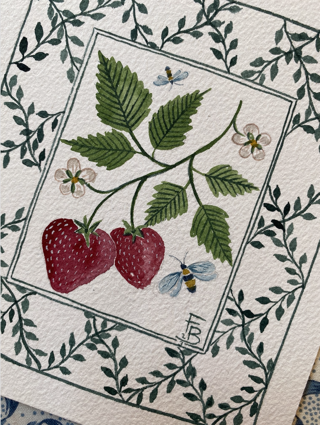 Miniature Watercolour painting - Strawberry trellis