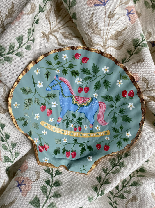 Handpainted Scallop Shell - Rocking Horse