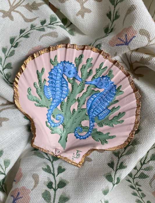 Handpainted Scallop Shell - Seahorses