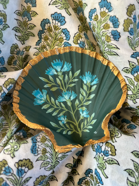 Handpainted Scallop Shell - Indian Flower