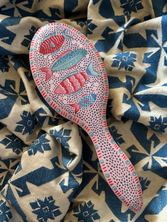 Large hand-painted hairbrush - Exotic Fish