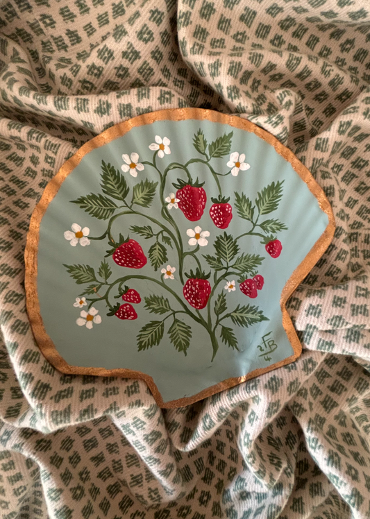 Large hand-painted Scallop Shell - Strawberries