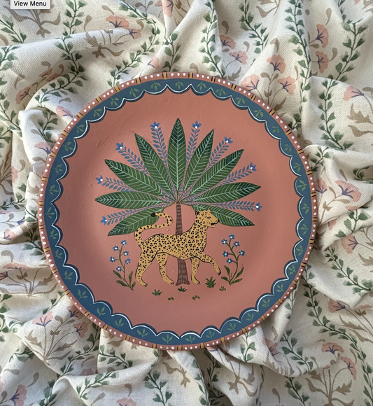 Large decorative plate - Leopard and palm