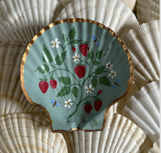 Handpainted Scallop Shell - Strawberries