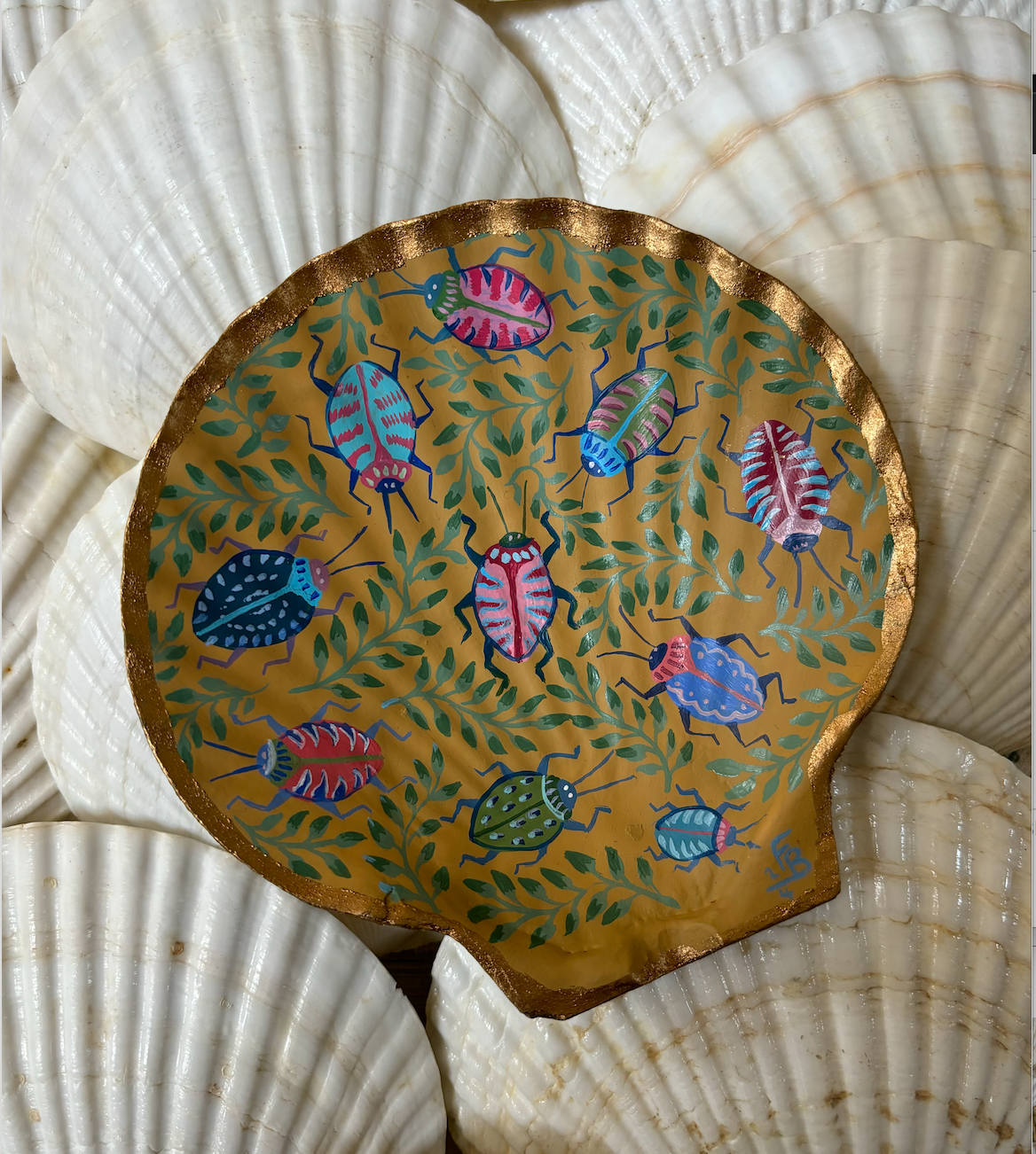 Handpainted Scallop Shell - Beetles