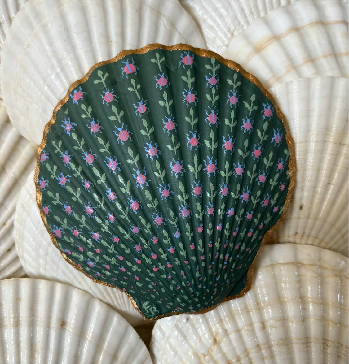 Handpainted Scallop Shell - Beetles